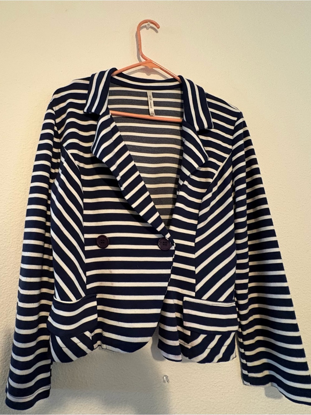 Striped Navy and White Double-Breasted Blazer Jacket